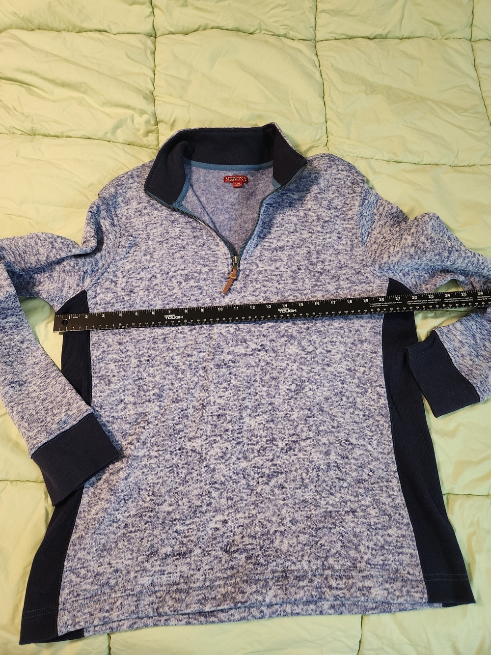 Merona Blue Heather Quarter-Zip Pullover with Navy Accents